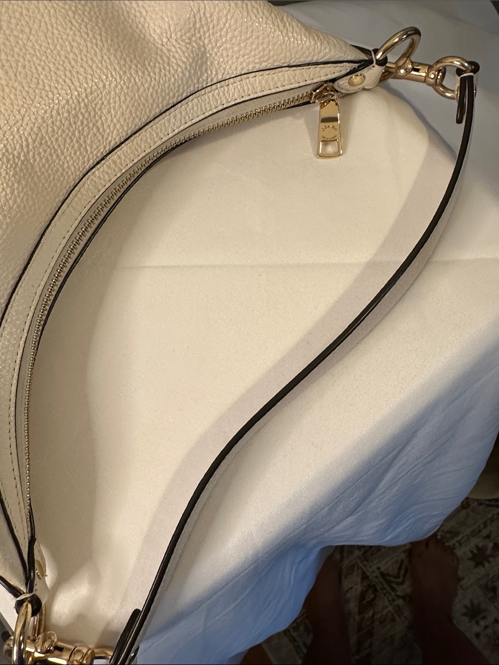 Coach Pebbled Leather Shoulder Bag in Cream and Gold - Picture 8 of 12